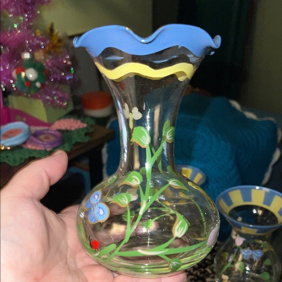 LENOX hand painted vintage Floral Glass Vases set of 3 - Picture 8 of 16